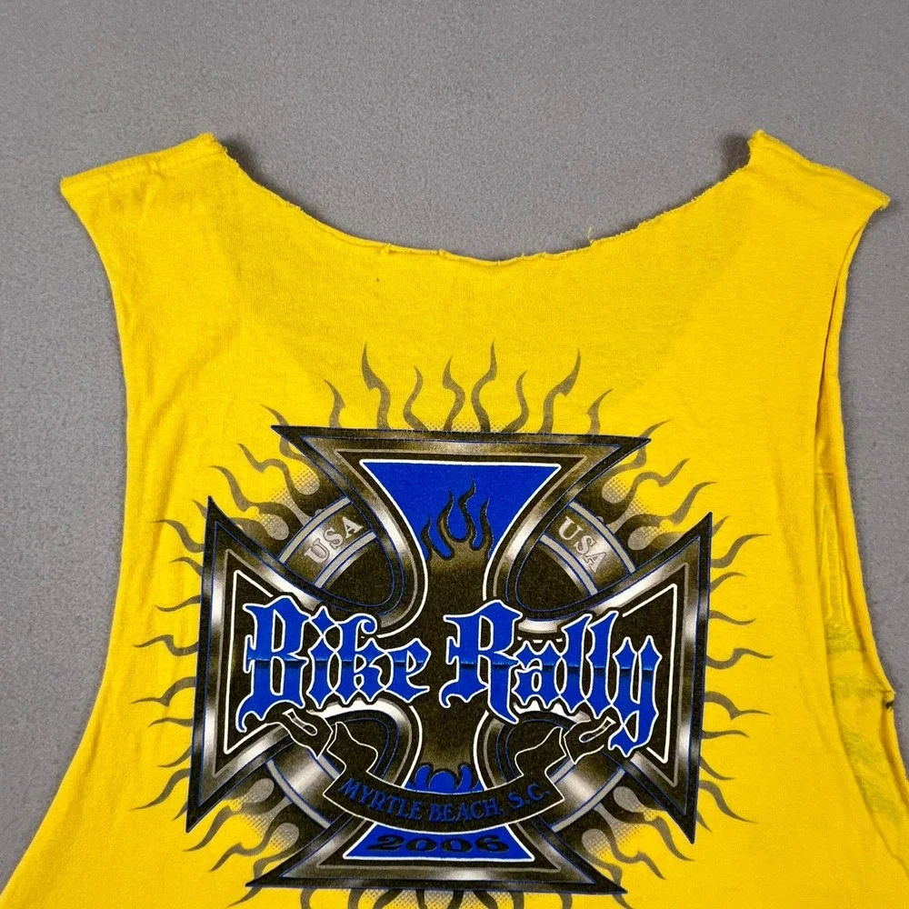 Vintage Myrtle Beach Bike Rally Tank Mens XL Yellow 2006 Custom Cut Muscle Tee